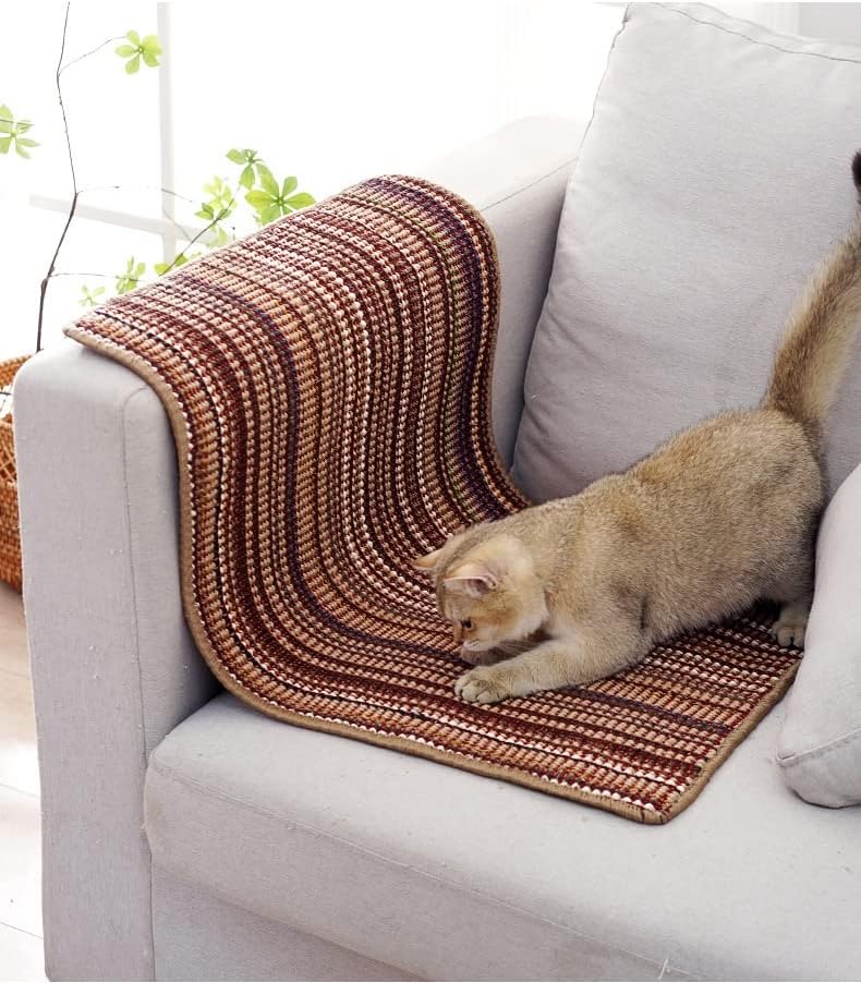 חתול גרדן, פופומרי [32 על 20 אינץ'] טבעי סיסל חתול שריטה כרית כיסוי כדי להגן על ספה, מקורה חתולים מגרד מחצלת מגן עבור רהיטים,